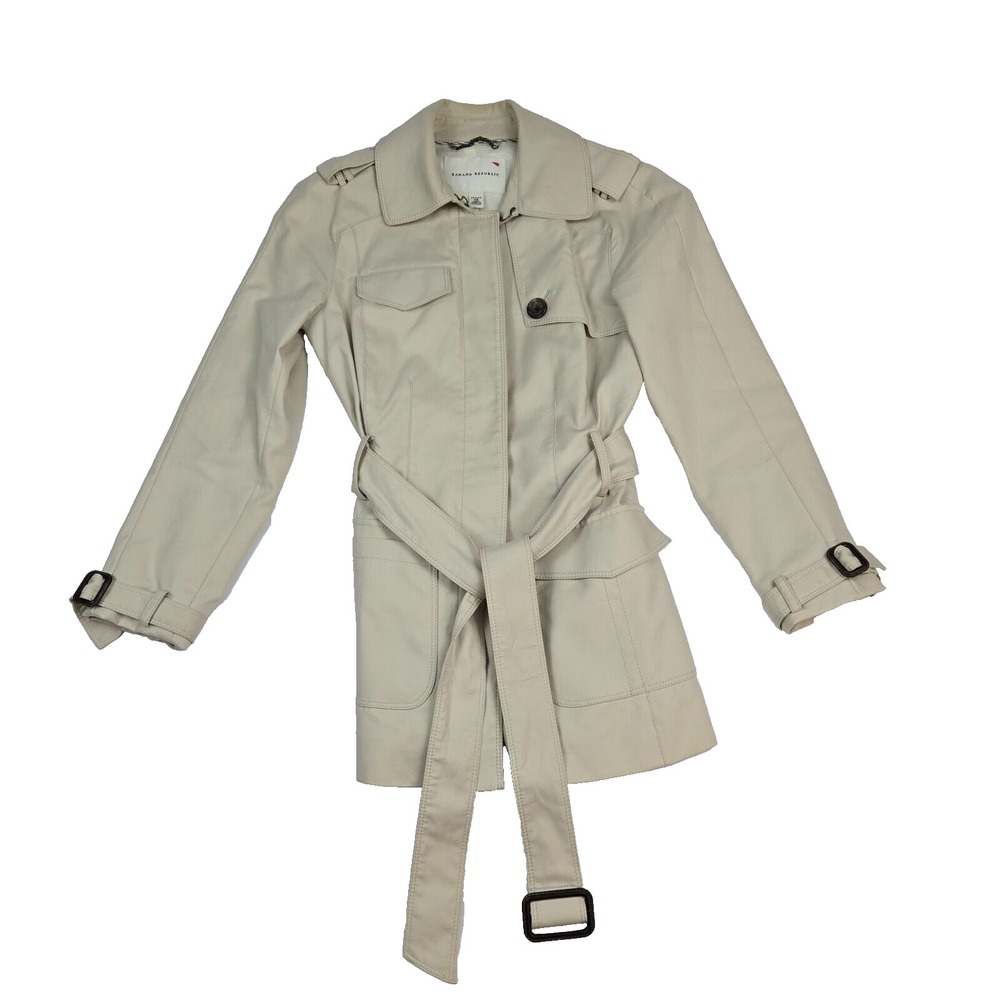 Banana Republic XS‎ Classic Mid Length Trench Coat Rain Khaki Tan